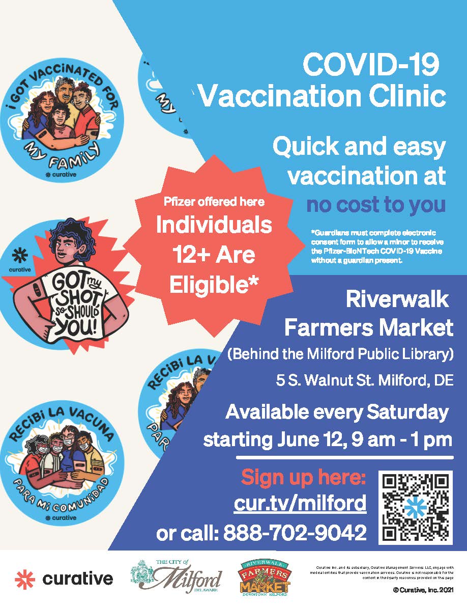 Featured image for “City of Milford sponsors free vaccine pop-up at Riverwalk Farmers Market”