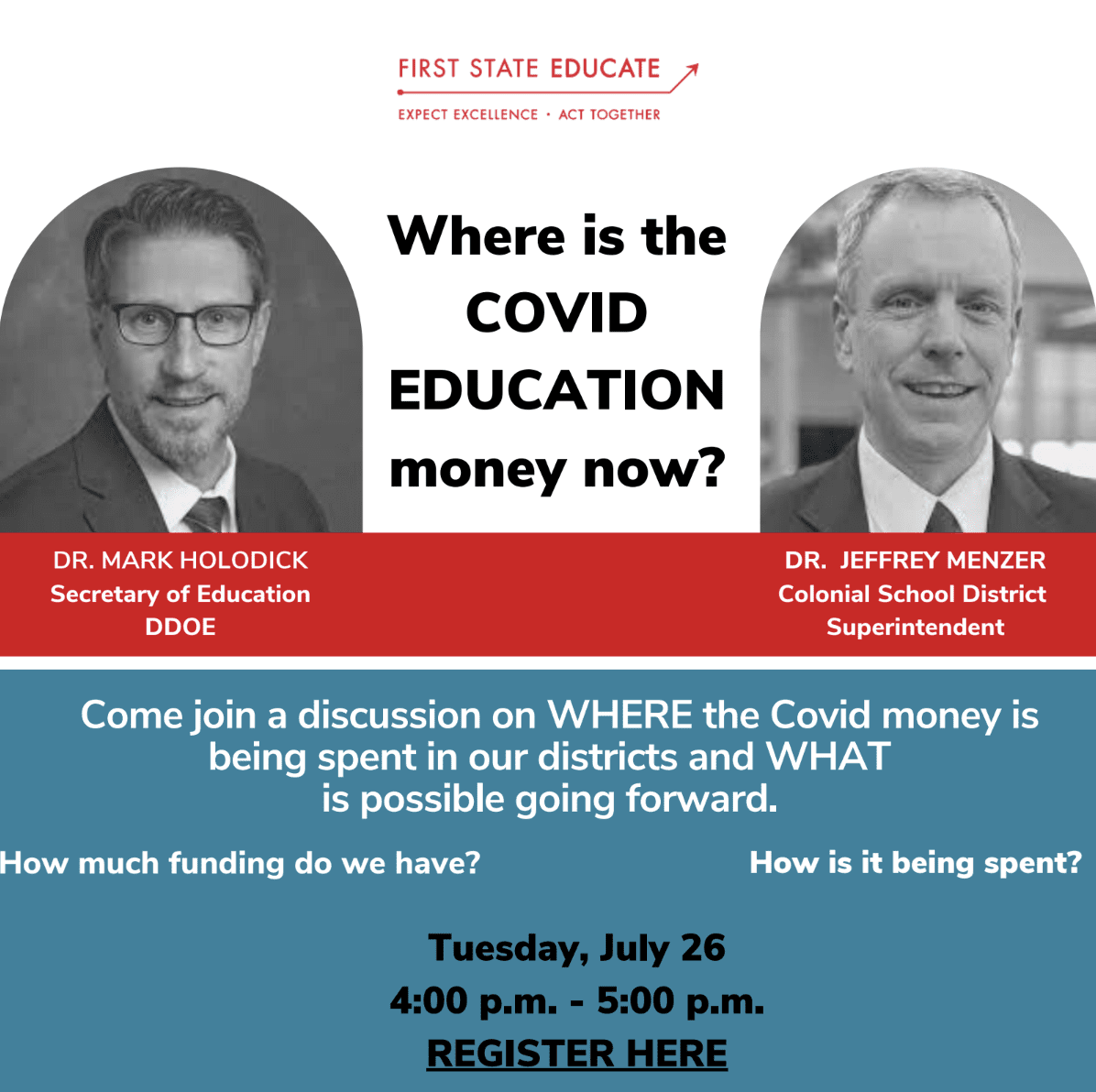 The first of a 2-part webinar series on COVID relief funds for schools will be hosted by First State Educate Tuesday from 4 p.m. to 5 p.m.