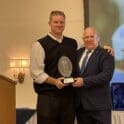 DIFCA awards banquet annouces Coaches of the Year 4 Class 3A coach of year Mike Frederick from Cape Henlopen holding his award with DIFCA president John Wilson photo courtesy of Glenn Frazer