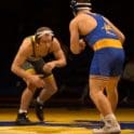 Vincent Hurst of St. Marks left squares off with Logan Heffington of Caesar Rodney during their 165 pound match on Friday night. Hurst won with a pin in 218 photo courtesy of Eric Donato