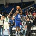 Delaware Blue Coats Jared Brownridge attempts a three against the Maine Celtics photo courtesy of Ben Fulton