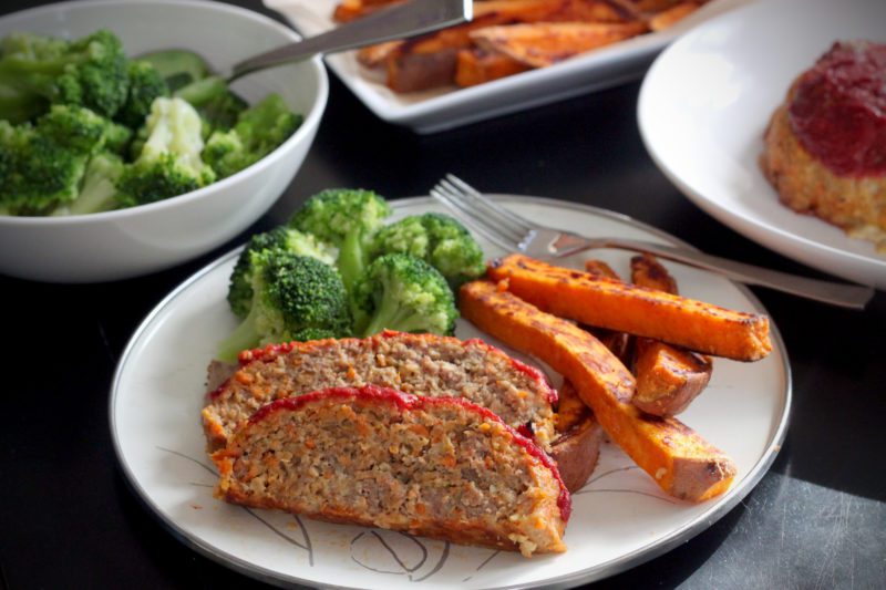 Featured image for “Classic Turkey Meatloaf with Sweet Potato Steak Fries”