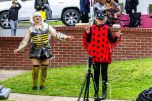 Lamb (Bee) and Neyda Albarran (Ladybug) groove to the music.