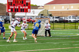 Weatherley shoots past the Smyrna defense. The senior scored the Golden Knights only goal. 