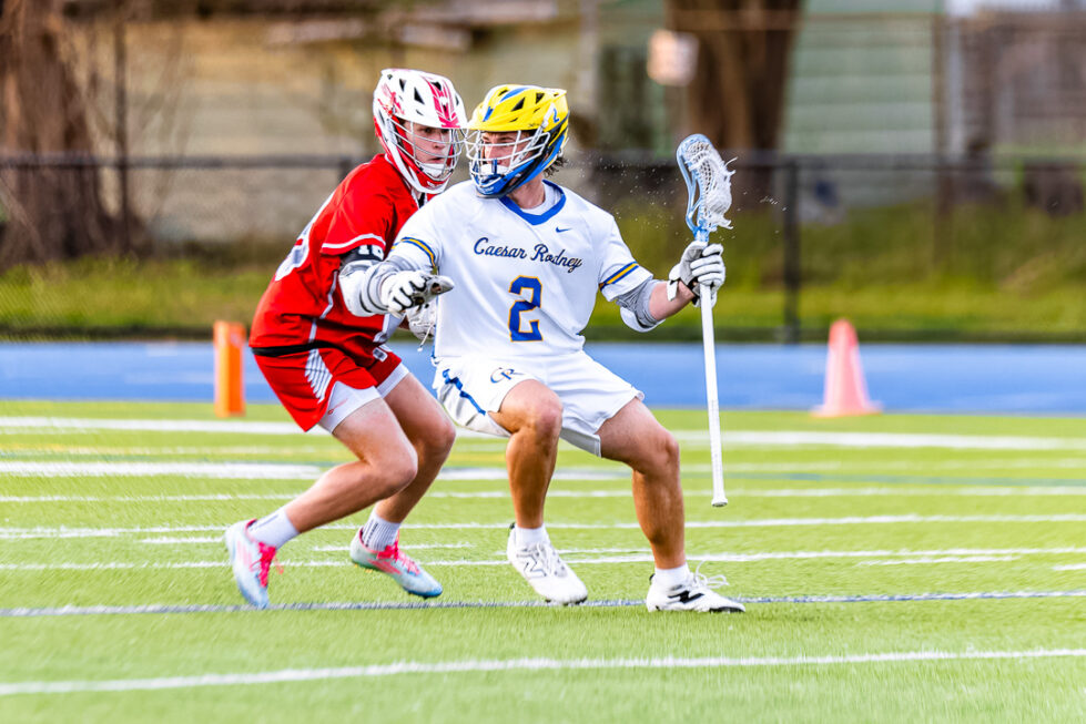 Caesar Rodney senior Ian Klauder tries to get around the Smyrna defender.
