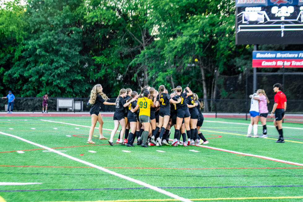 The Odessa girls soccer team celebrates after winning their game against Middletown in the DIAA Division One Girls Soccer Semifinals.