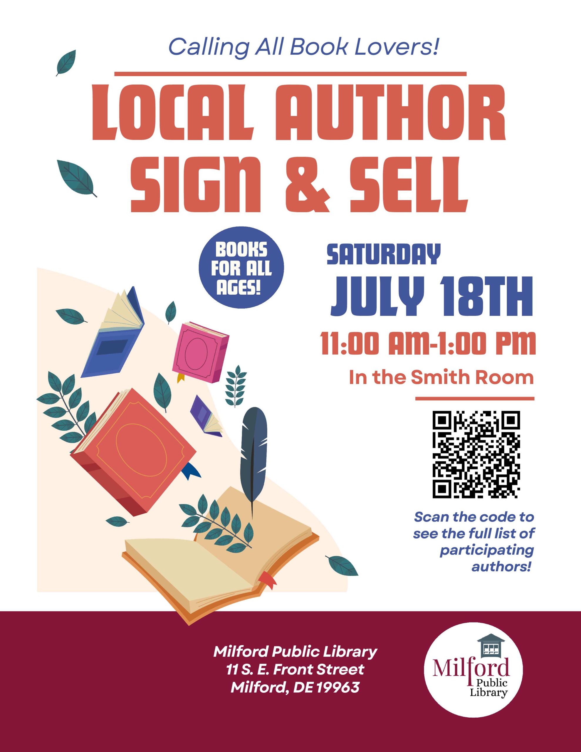 The Milford Public Library will host its fourth annual Local Author Sign & Sell on Saturday, July 18, at 11 a.m., featuring 13 Delaware authors who will meet readers and offer their books for purchase. (Photo courtesy of Milford Public Library.)