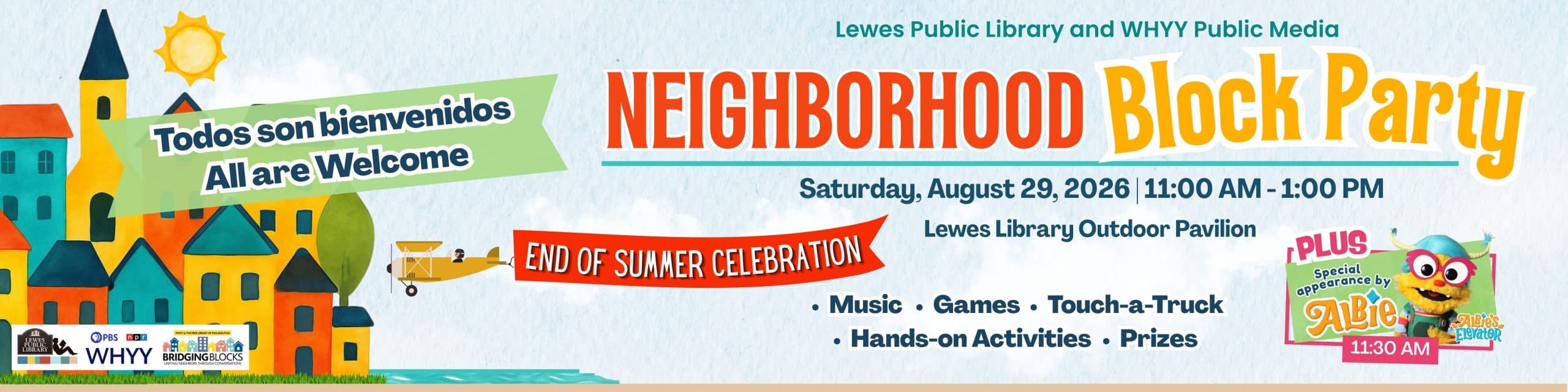 The Lewes Public Library and WHYY Public Media will host a free end-of-summer block party Saturday featuring games, music, train tours, prizes and popsicles. (Photo courtesy of Lewes Public Library.)