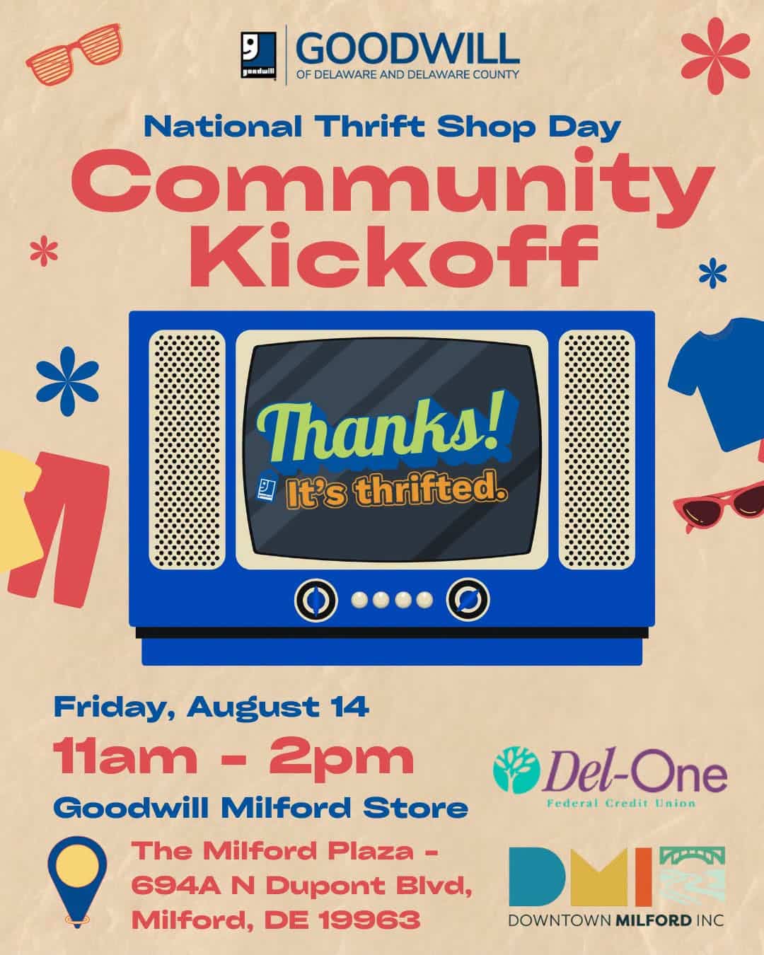 Downtown Milford Inc. and Goodwill Milford will host a National Thrift Shop Day kickoff Friday, Aug. 14, featuring secondhand shopping, giveaways and other activities. (Photo courtesy of Downtown Milford Inc.)